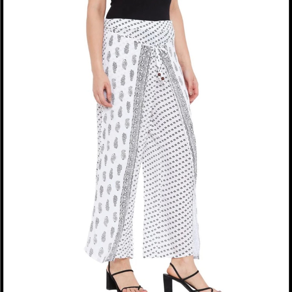 Gypsie Blu M FLORAL PRINTED WHITE RAYON CREPE BOTTOM PANTS FOR WOMEN